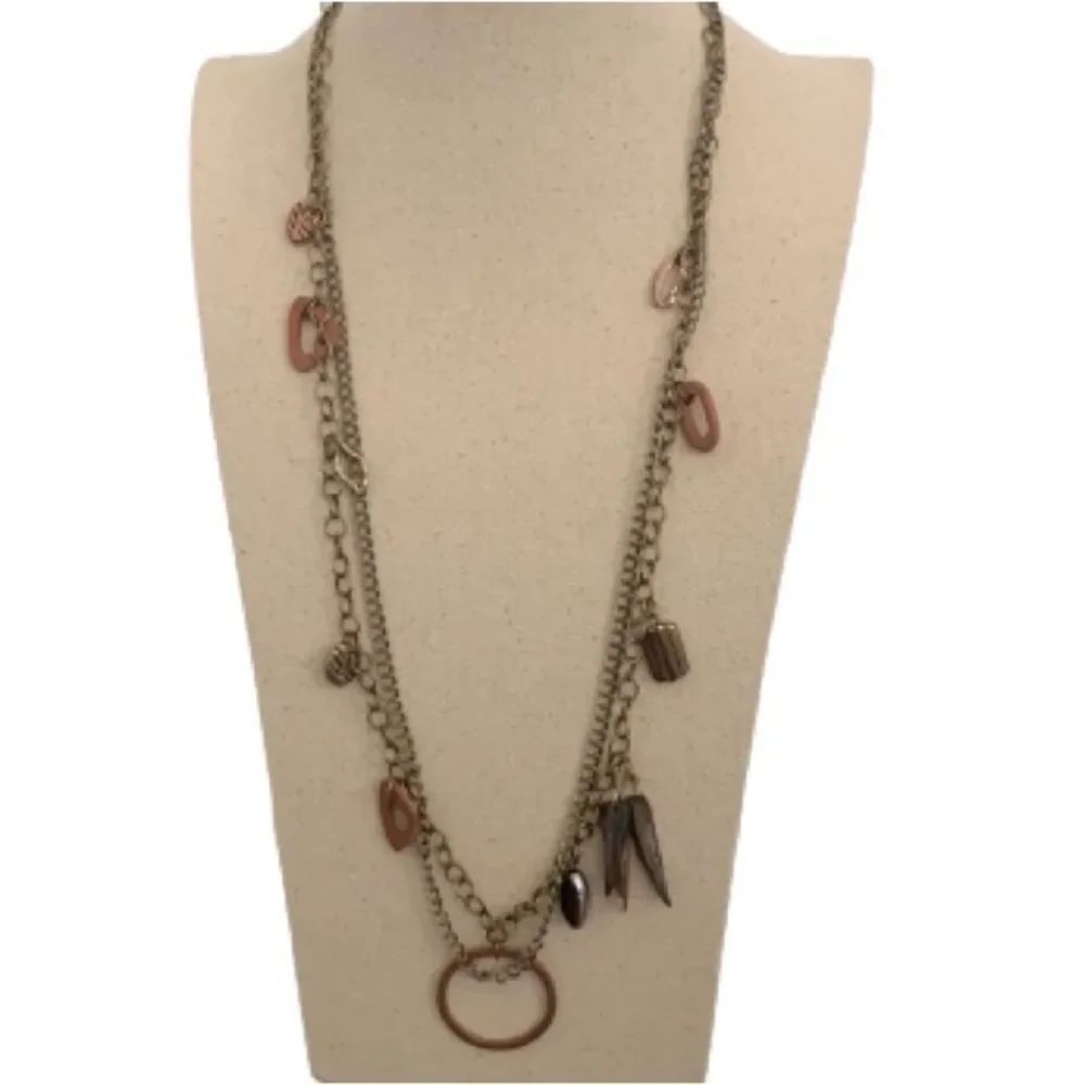 Chico’s Double Strand Boho Tribal Long Necklace with Mixed Metal Charms